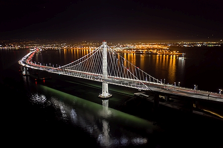 Night San Francisco Oakland Bay Bridge with lights